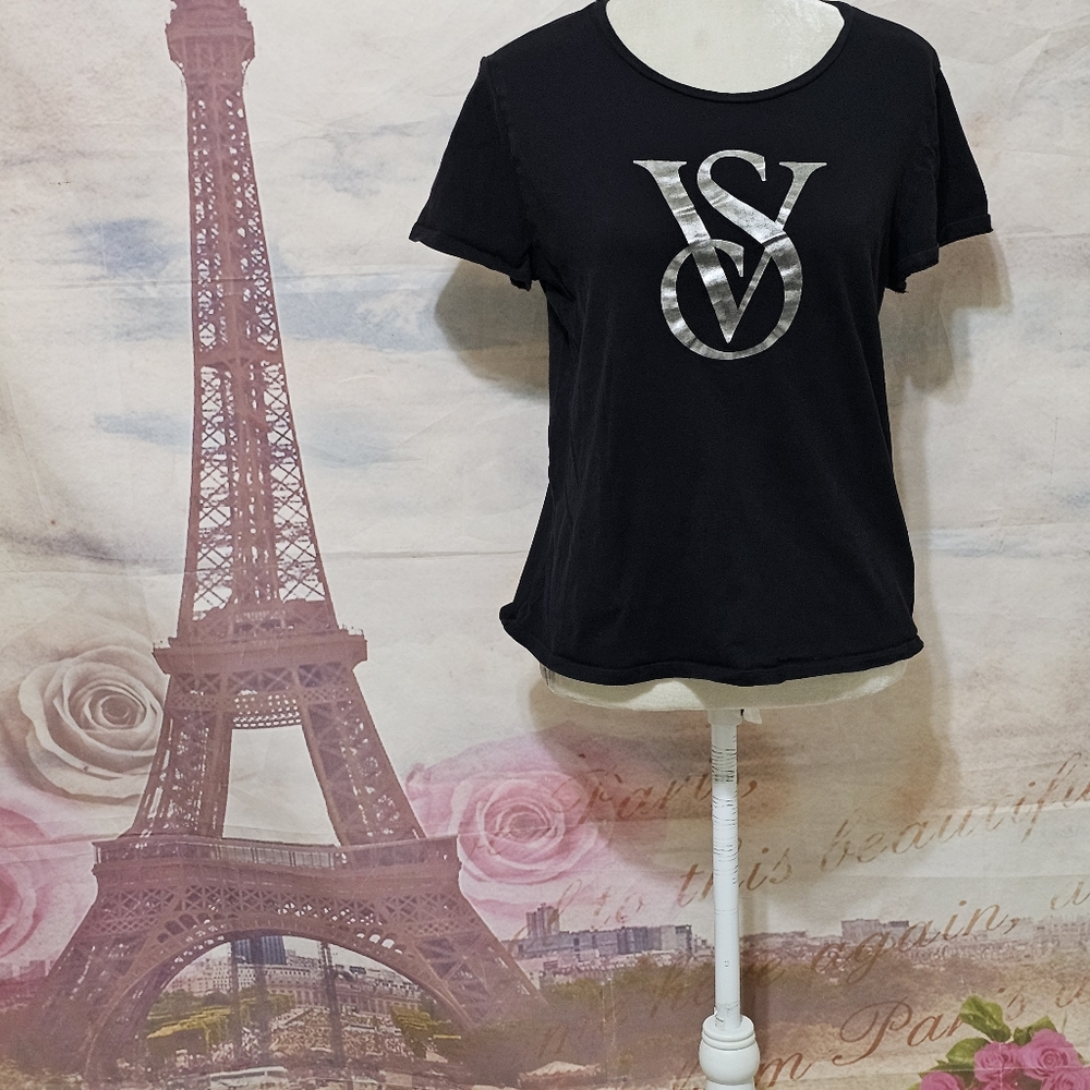 Victoria's Secret Black Tee with Silver Logo